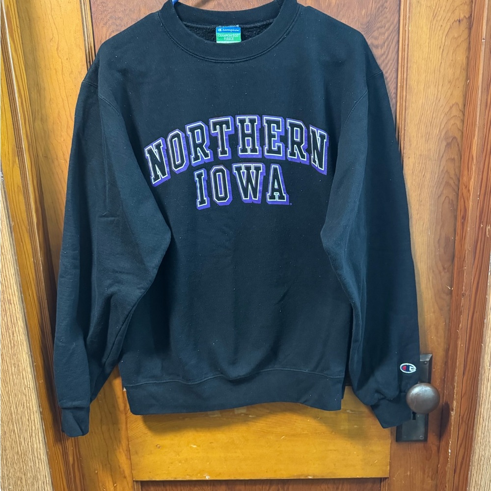 Champion Crewneck Unisex Small Medium Black UNI Iowa College Comfy Northern Iowa
